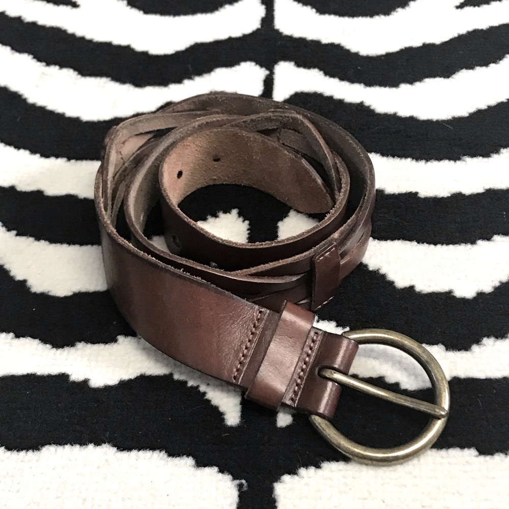 Vintage Leather & Brass Wide Braided Belt - Picture 4 of 7